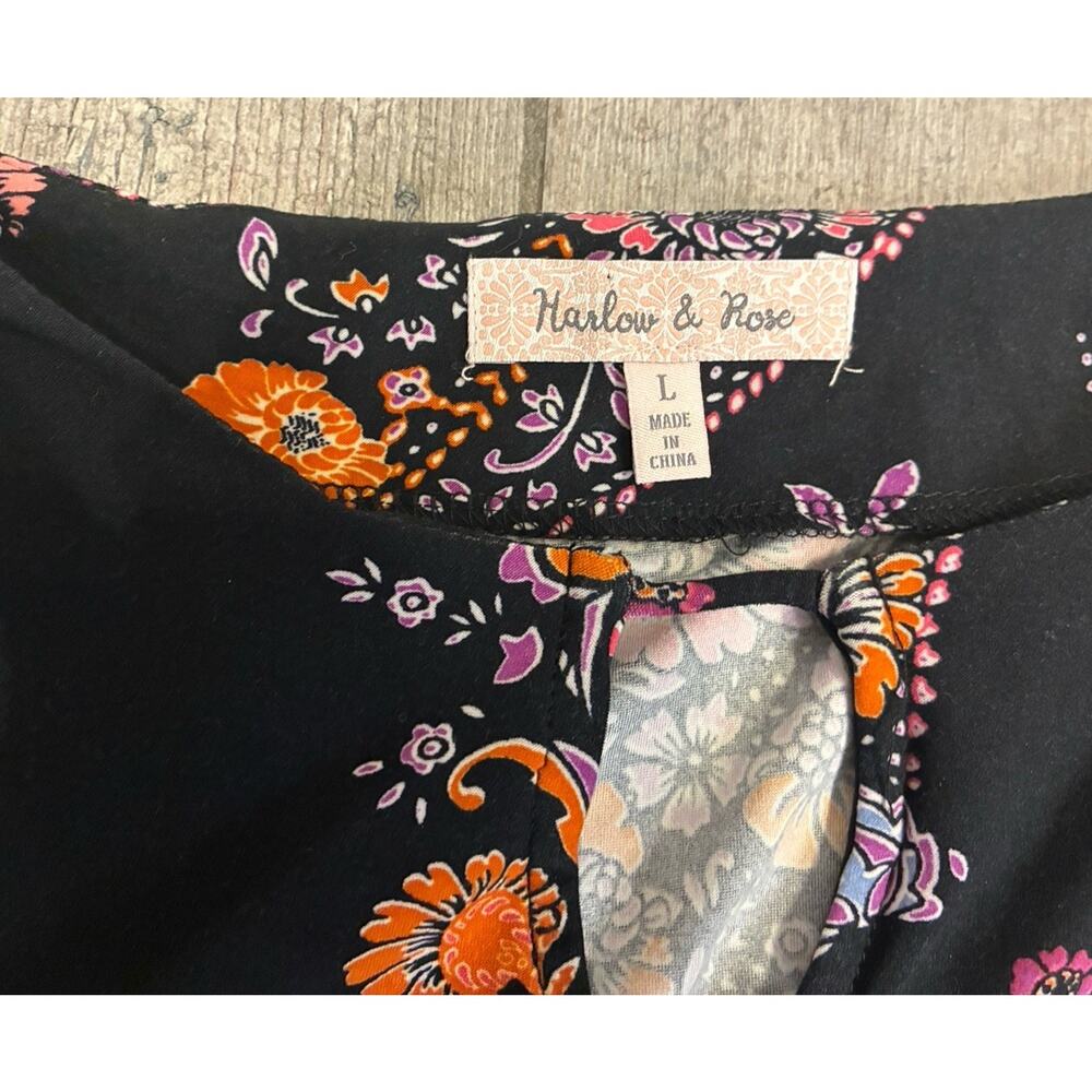 NWT Harlow & Rose Black Floral Paisley Bell Sleeves Boho Dress Size Large - Picture 3 of 10